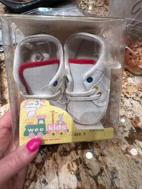 White Baby Walker Shoes with Red Trim - Size 3